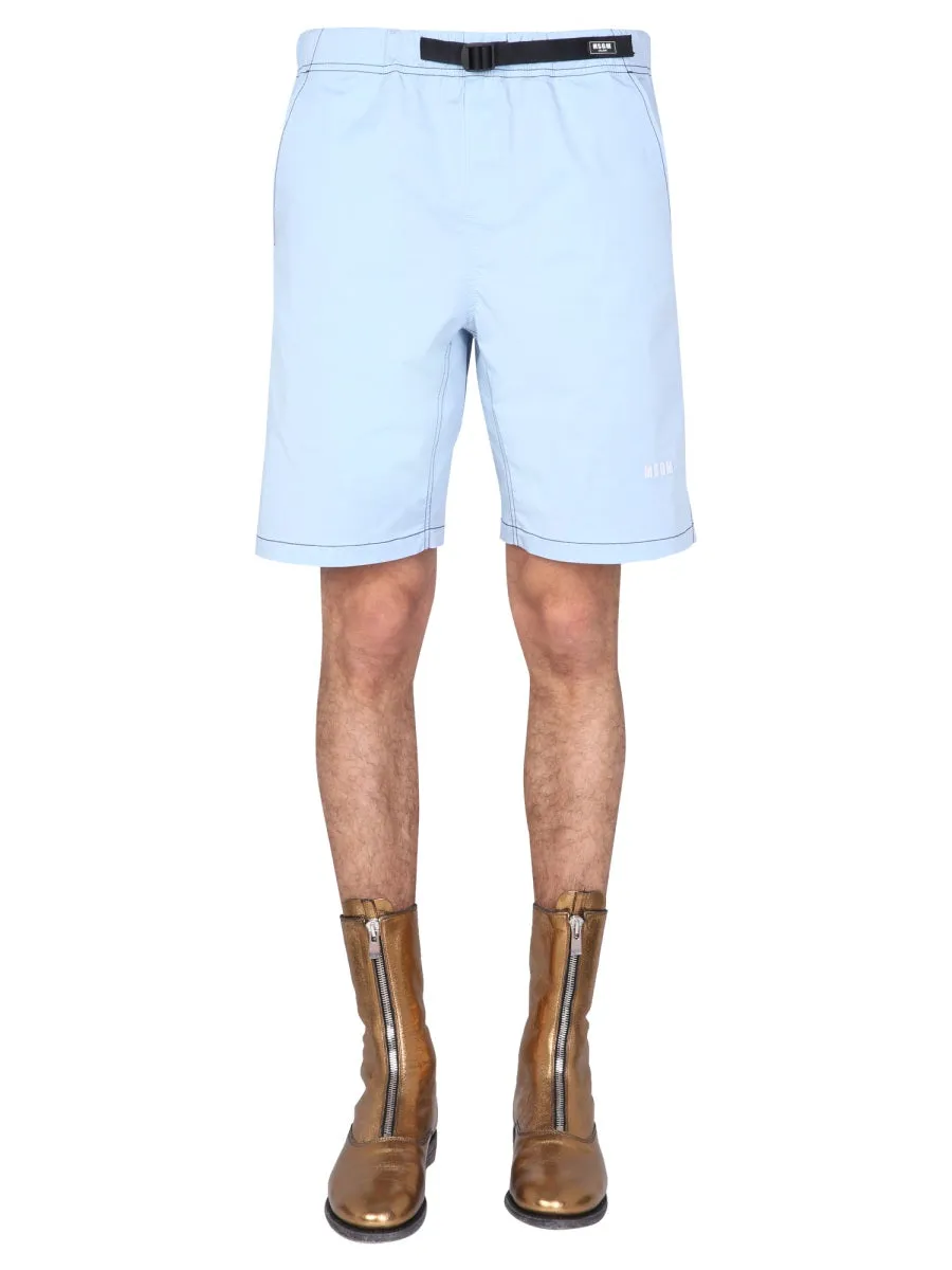 MSGM Logo Embroidered Drawstring Waistband Shorts