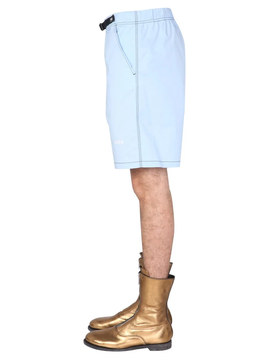 MSGM Logo Embroidered Drawstring Waistband Shorts