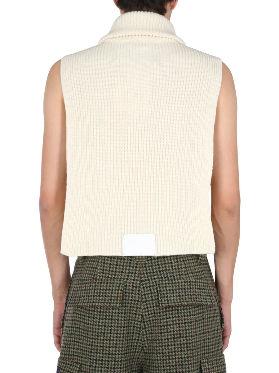 MSGM Zip-Up High Neck Knitted Vest
