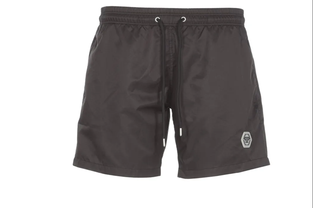 Philipp Plein Hexagon Logo Patch Drawstring Swim Shorts