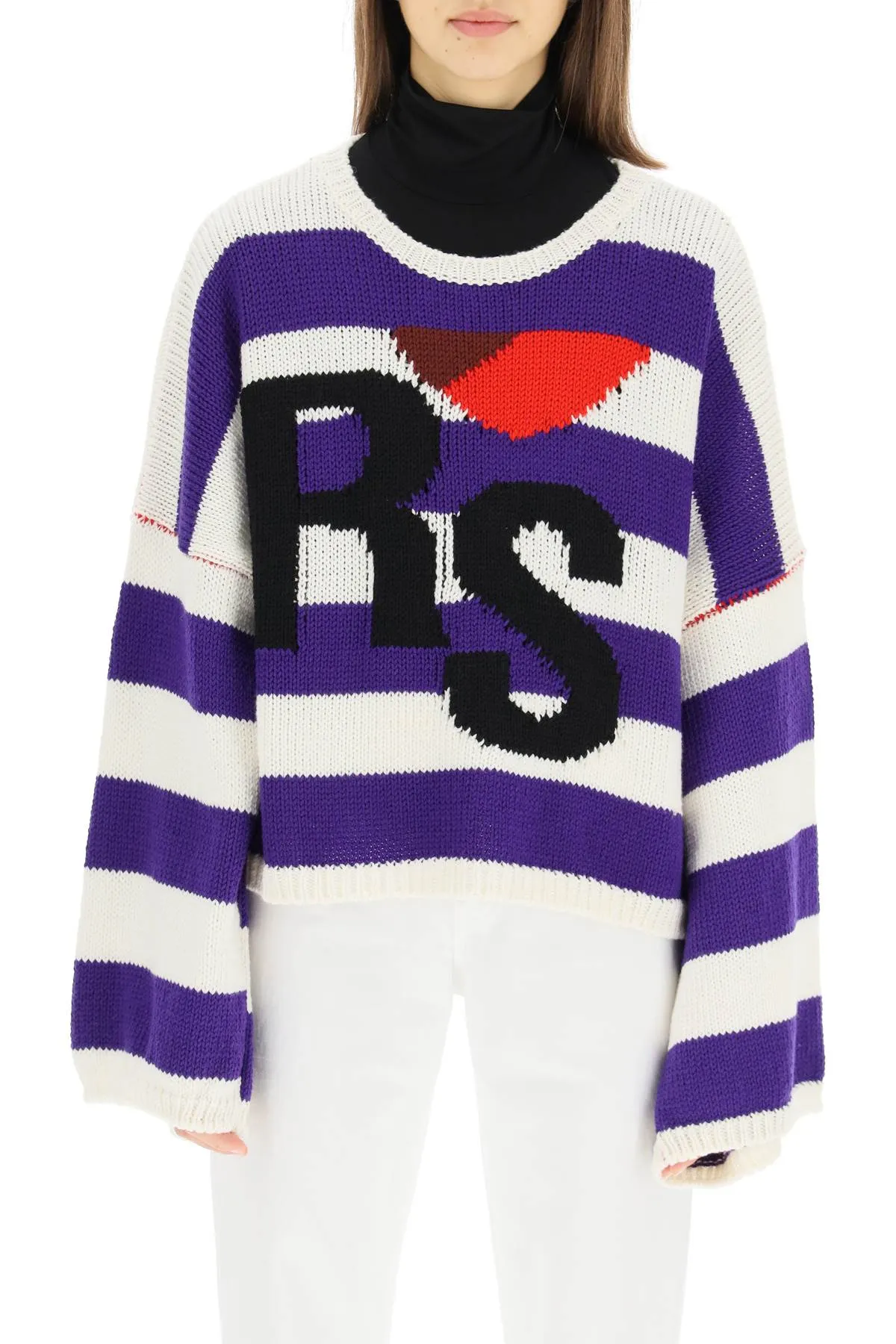 Raf Simons Logo Intarsia Striped Knitted Jumper
