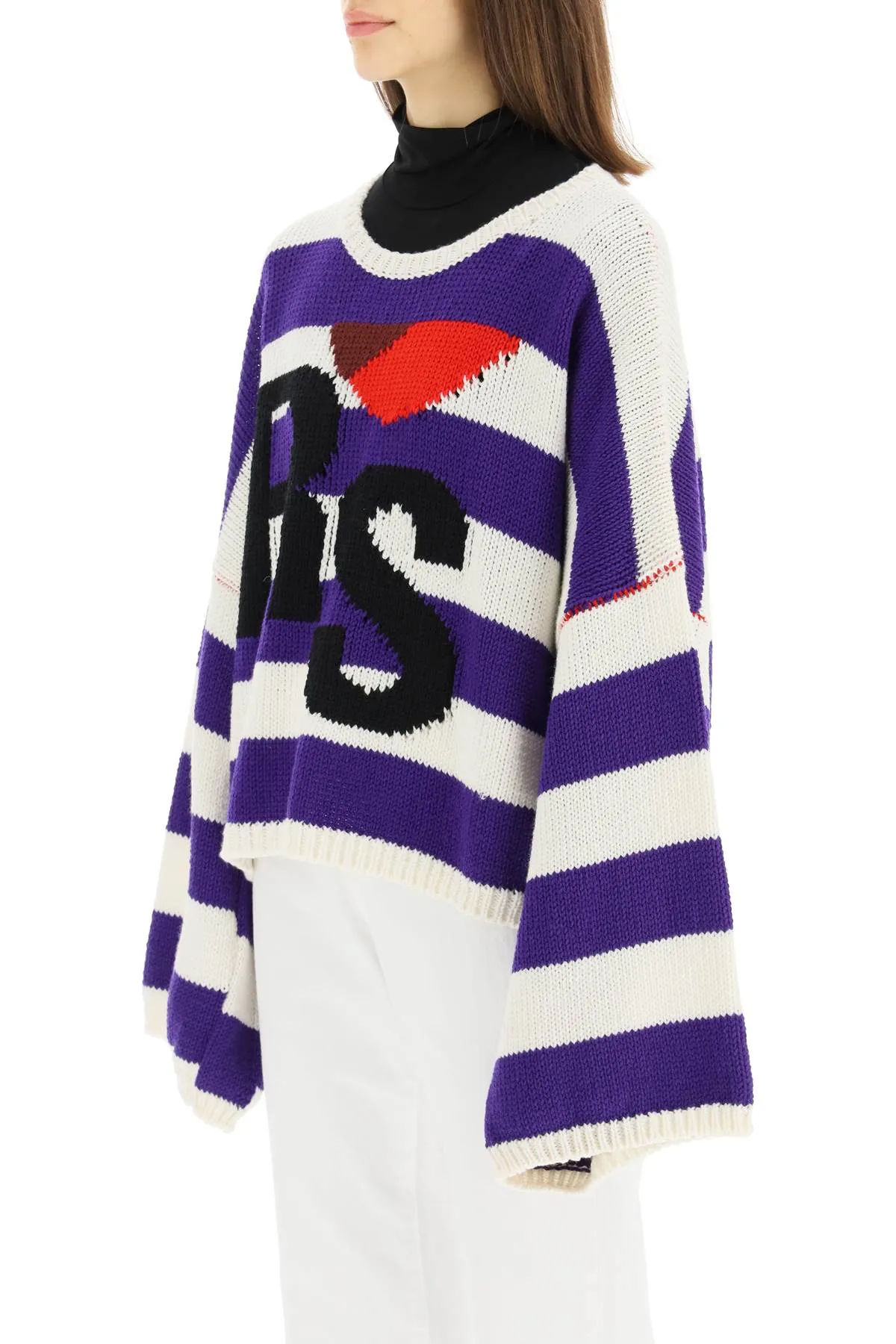 Raf Simons Logo Intarsia Striped Knitted Jumper