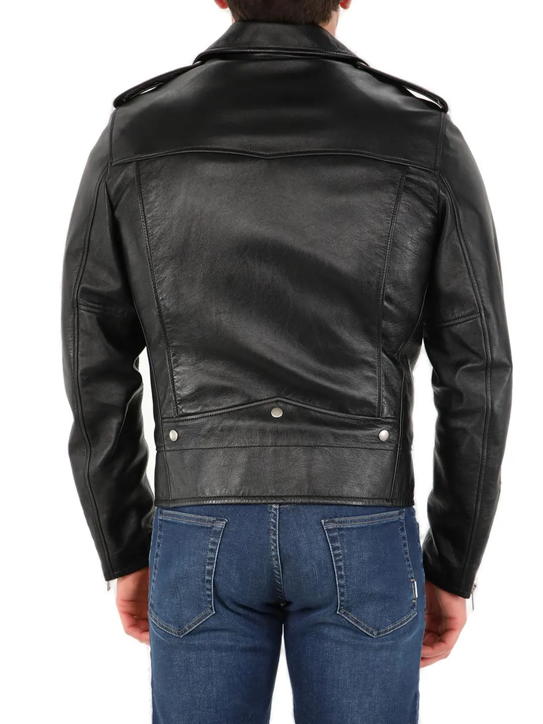 Saint Laurent Zip Detailed Leather Jacket