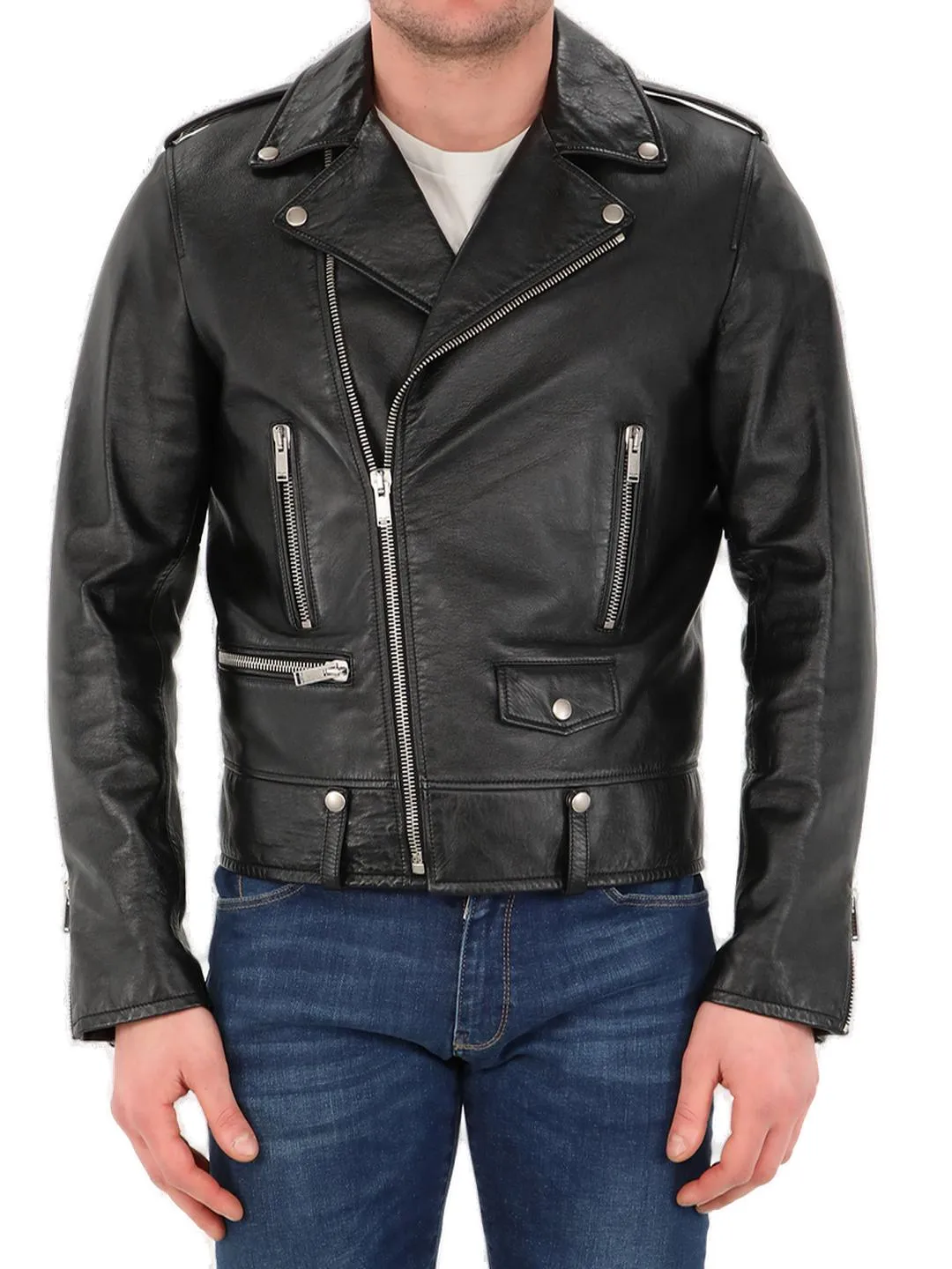 Saint Laurent Zip Detailed Leather Jacket