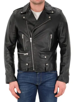 Saint Laurent Zip Detailed Leather Jacket