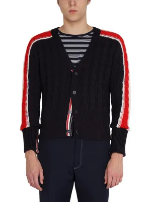 Thom Browne RWB Cable-Knitted V-Neck Cardigan