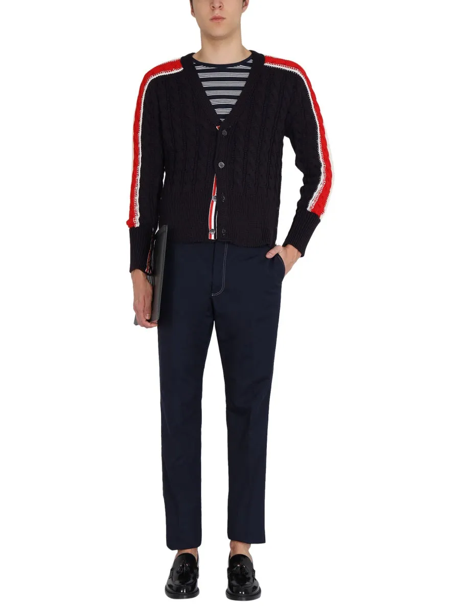 Thom Browne RWB Cable-Knitted V-Neck Cardigan