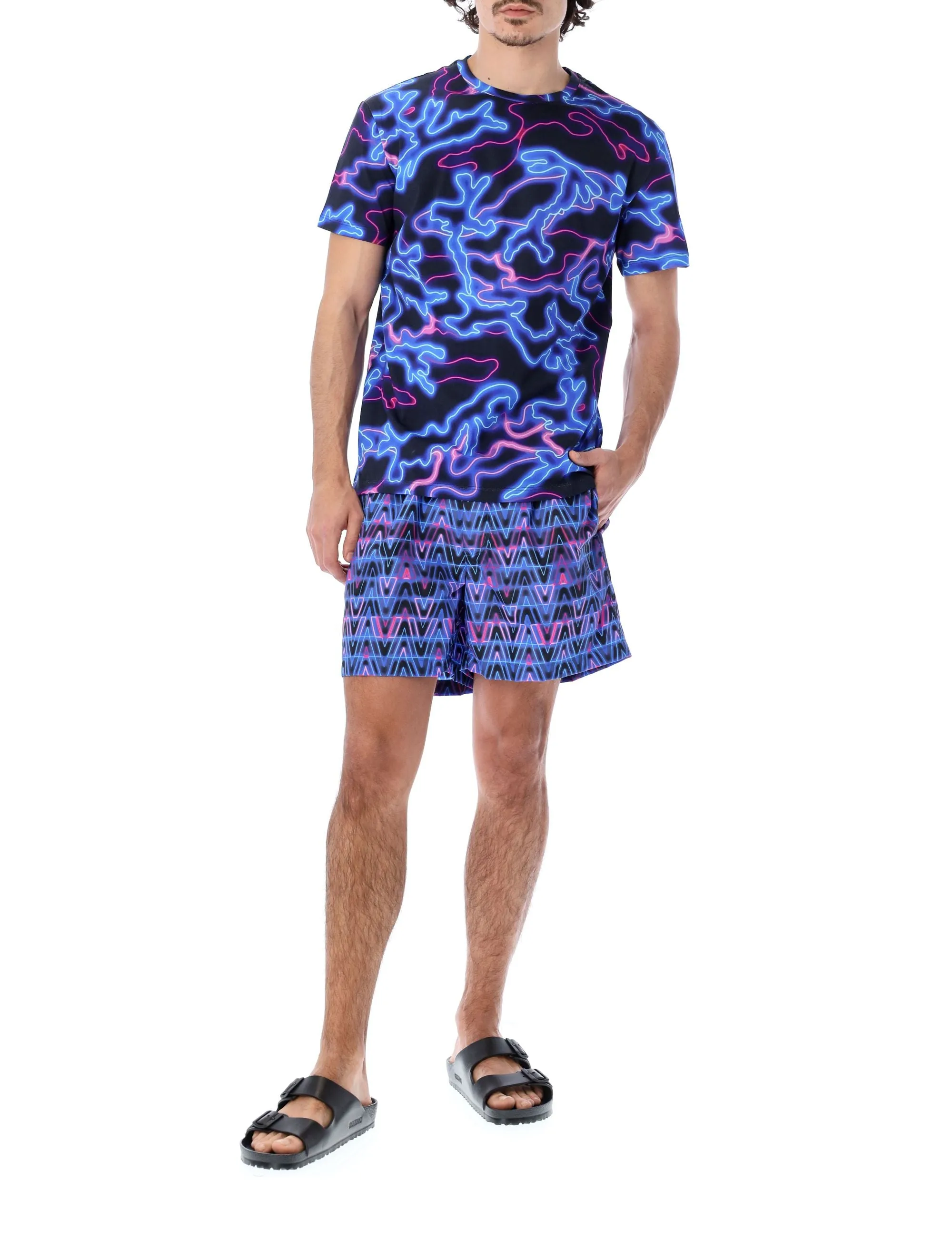 Valentino All-Over Logo Printed Swim Shorts