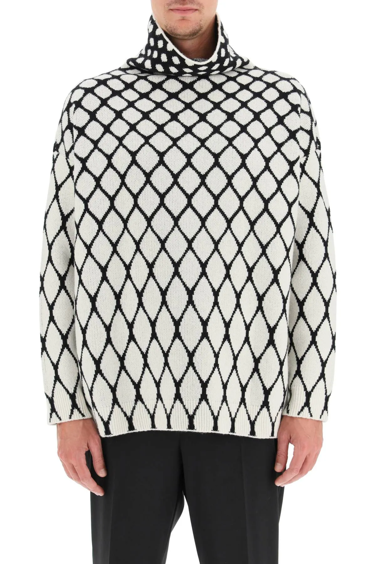 Valentino High-Neck Intarsia Sweater