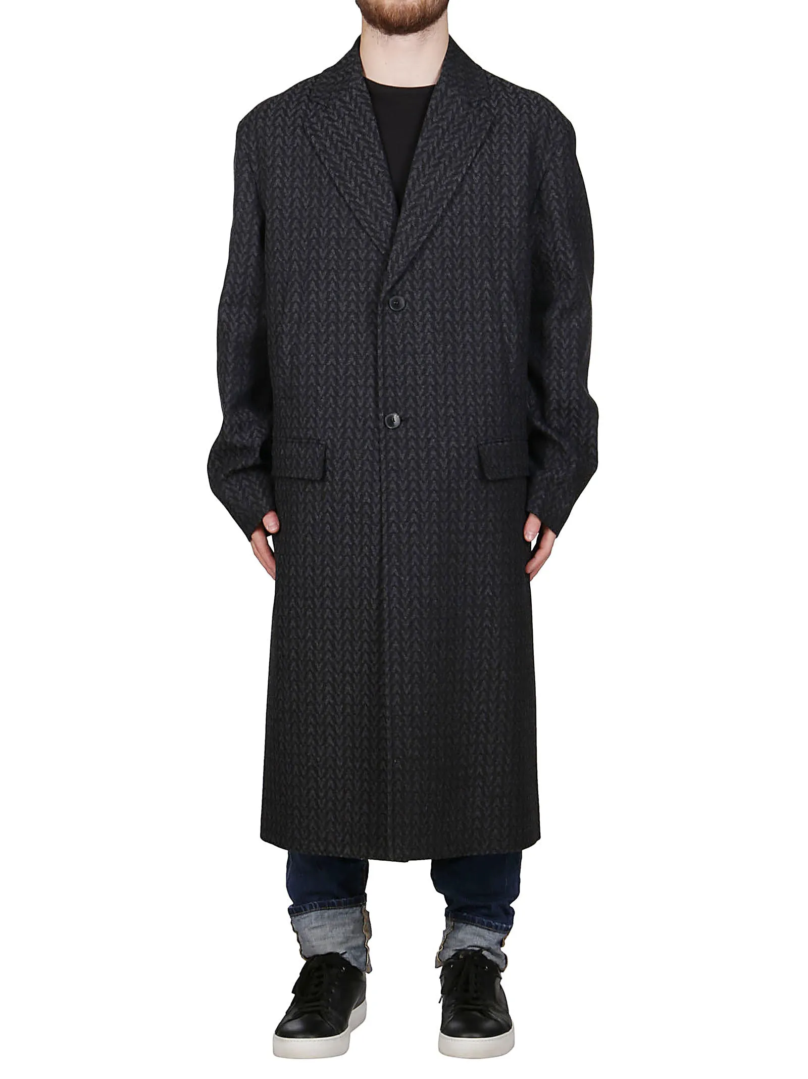 Valentino Optical Motif Single-Breasted Coat