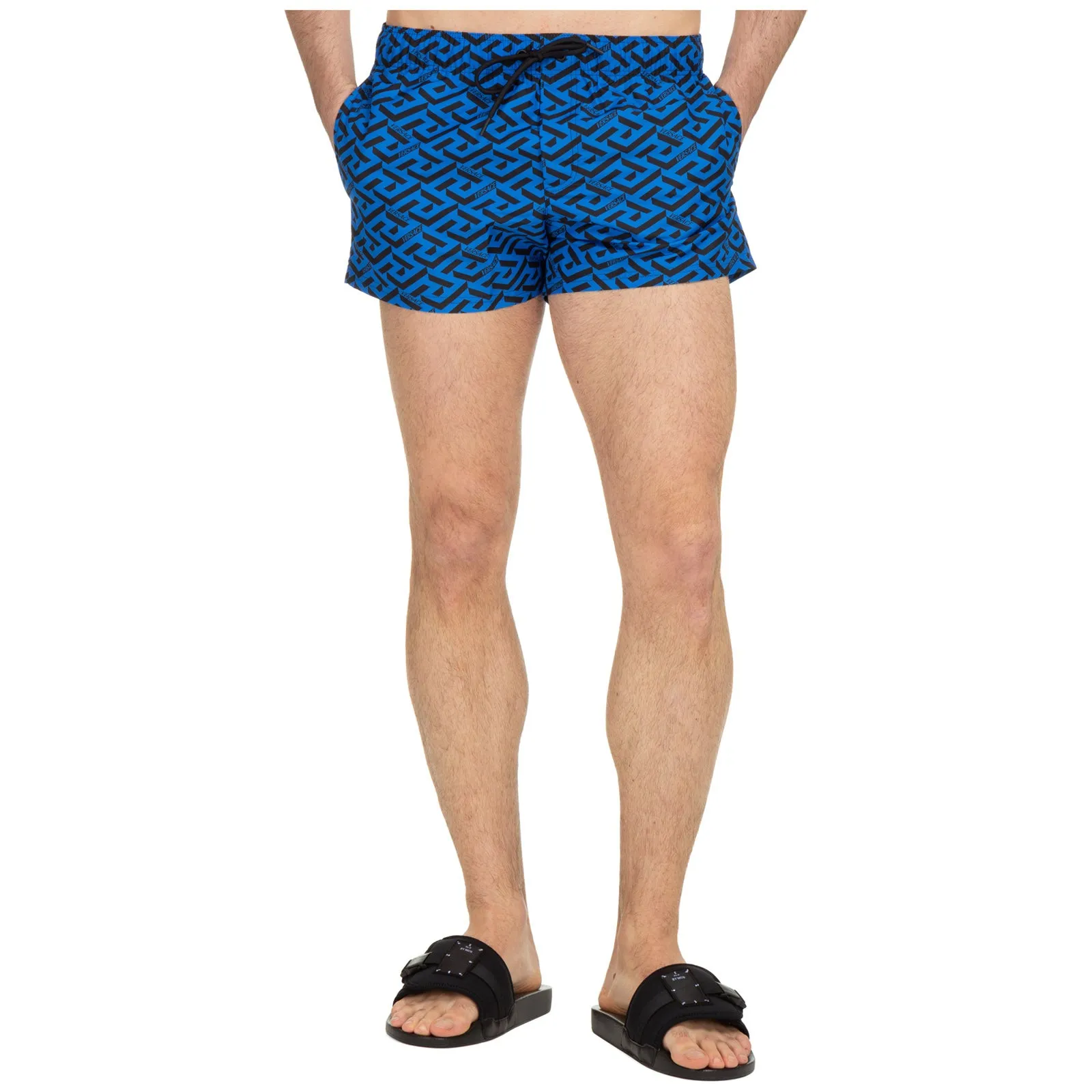 Versace Greca Logo Printed Drawstring Swim Shorts