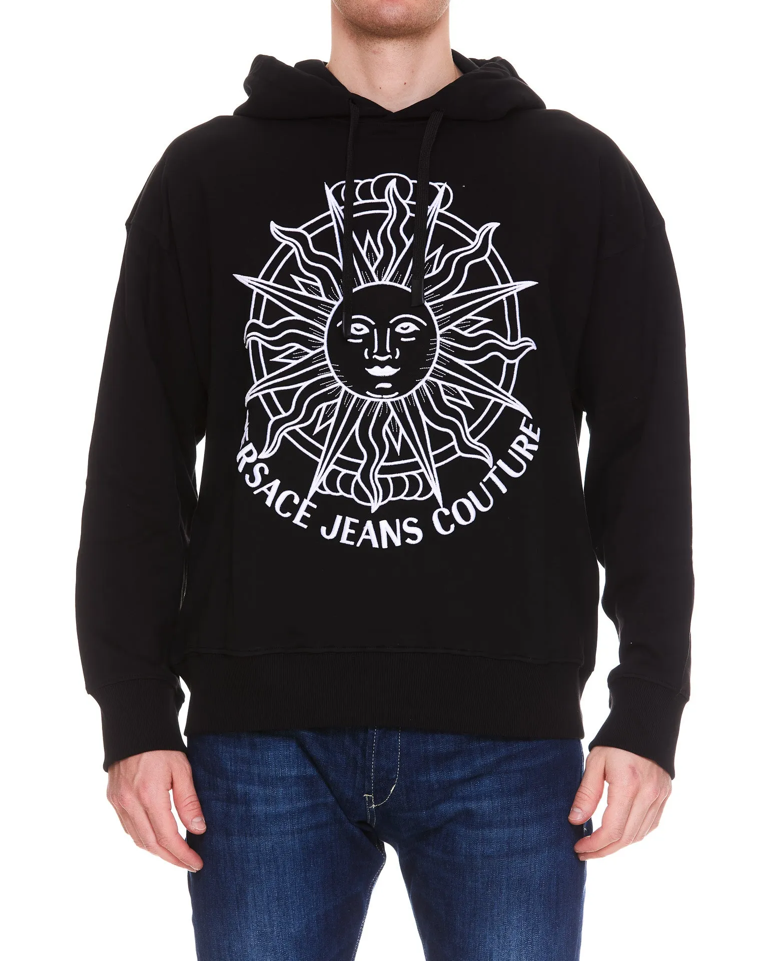 Versace Jeans Couture Garland Sun Embroidered Drawstring Hoodie