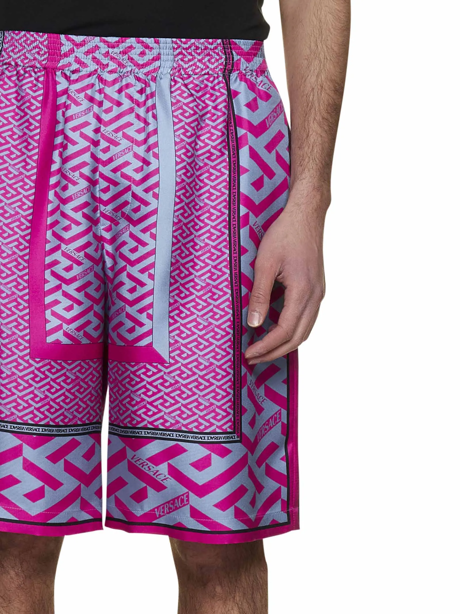 Versace La Greca Panelled-Print Wide Leg Shorts