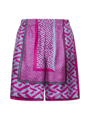 Versace La Greca Panelled-Print Wide Leg Shorts