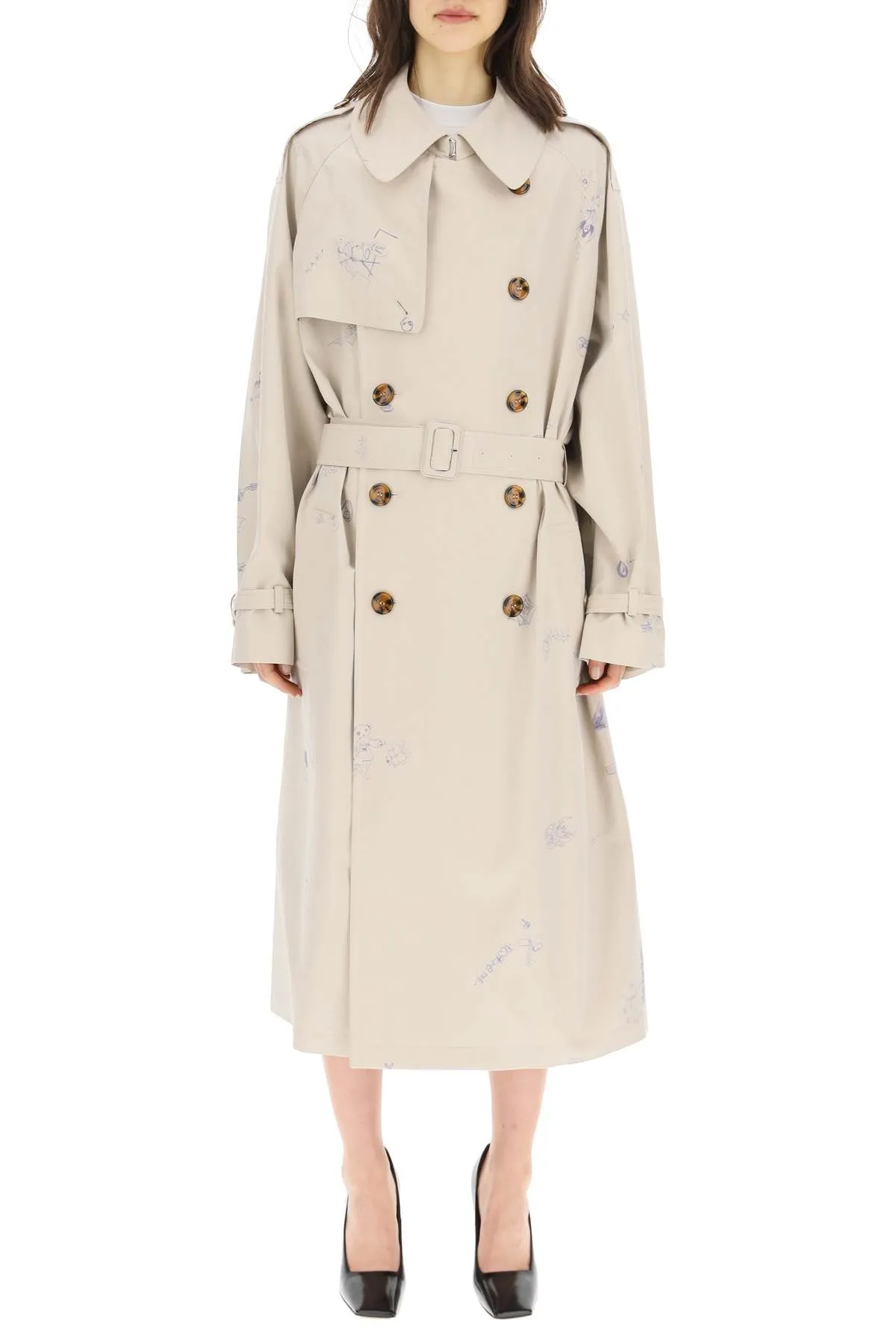 Vetements Scribbled Print Double-Breasted Trench Coat