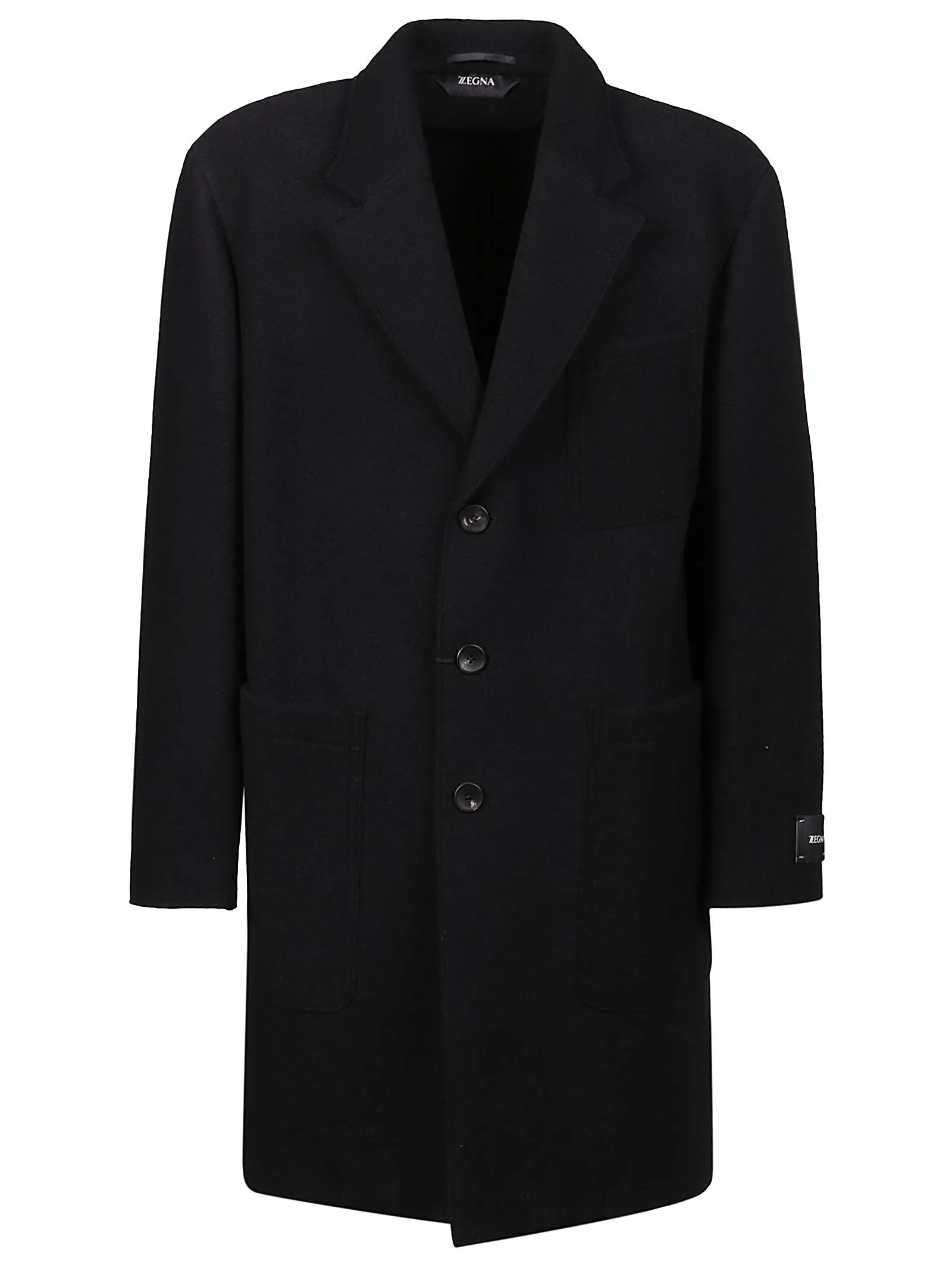 Z Zegna Logo Patch Single-Breasted Coat